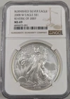 2008 W EAGLE S$1 BURNISHED SILVER EAGLE REVERSE OF 2007 NGC MS 69