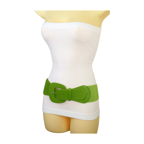 Women Olive Green Elastic Fabric Waistband Wide Fashion Belt Big Buckle Fit S M - Picture 13 of 24