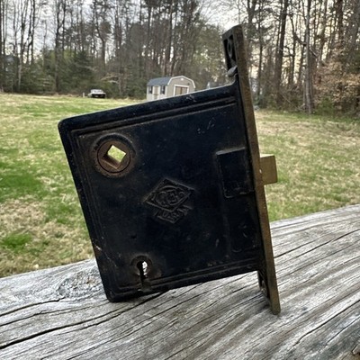 Antique 1800 s RYE Co. Mortise Door Lock Surface Mount Style Steel Case