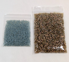 Lot of 2 Bags Micro Seed Beads Blue and Gold Craft Jewelry Making 1.7Oz./48g