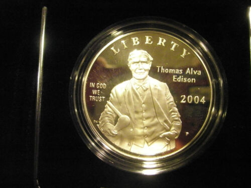 2004-P "PROOF" Thomas Alva Edison Commemorative 90% Silver Dollar Coin - Picture 3 of 12