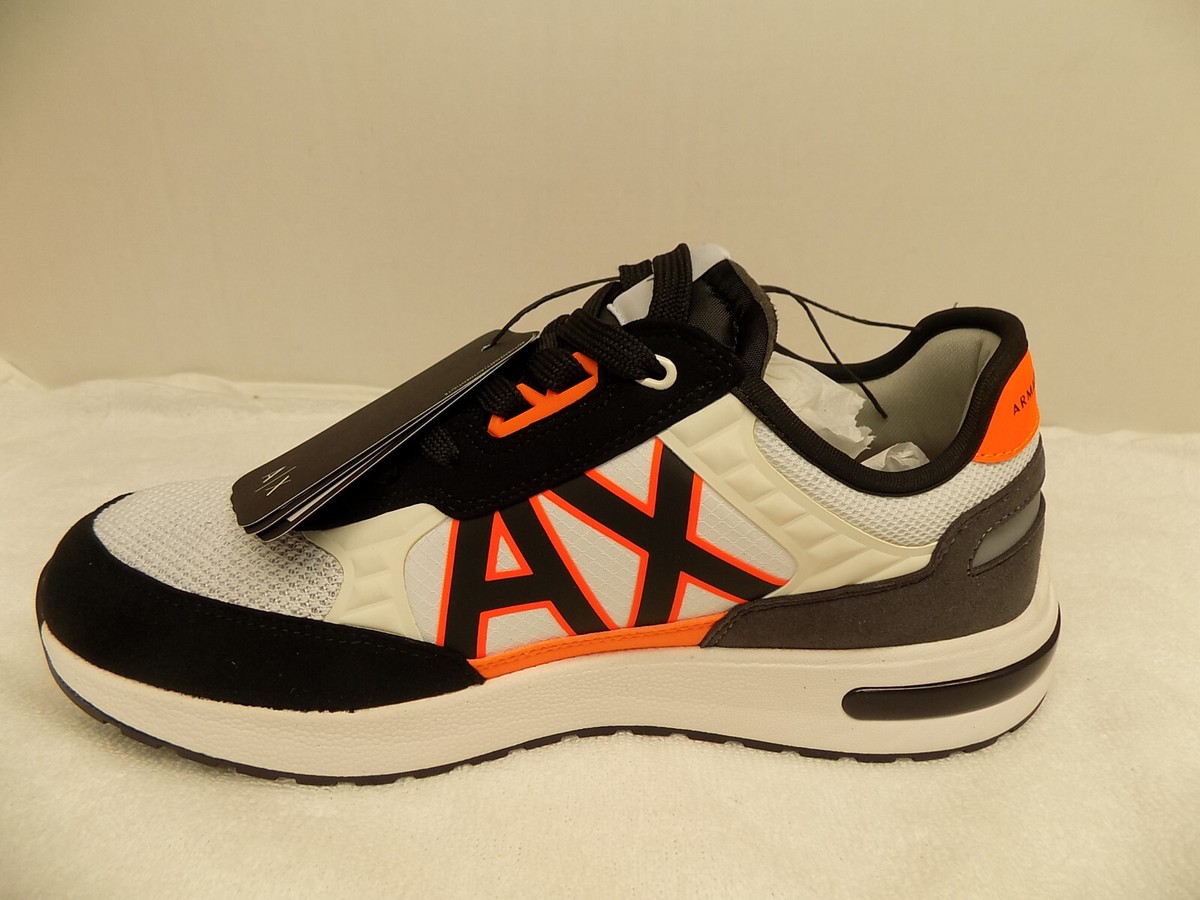 ARMANI EXCHANGE XUX090 MENS SNEAKERS LACE UP BLACK WHITE ORANGE