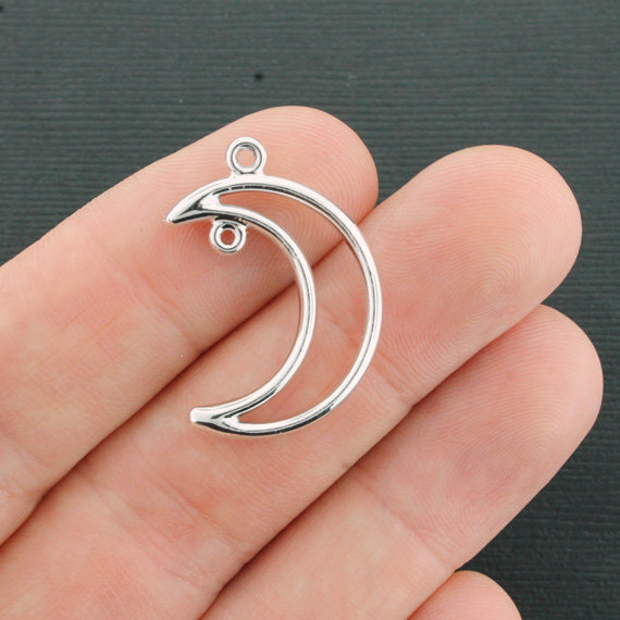 BULK 20 Crescent Moon Charms Silver Tone 2 Sided Connector