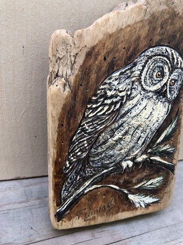 Vtg Drift Wood F. Loomis Signed Hand Carved Painted Owl Cabin Cottage OOOK - Picture 3 of 15