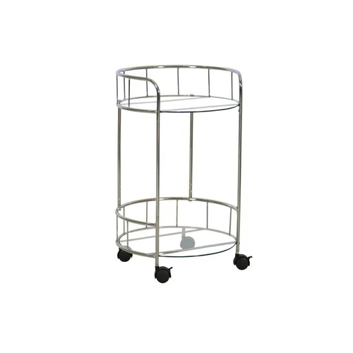 2-Tier Round Rolling Bar Cart Serving Cart Tempered Glass & 4 Wheels W/ Lock - Picture 5 of 9