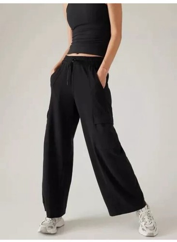 ATHLETA Retroterry Wide Leg Cargo Pant | Black MP medium petite  #658311 NWT - Picture 1 of 4