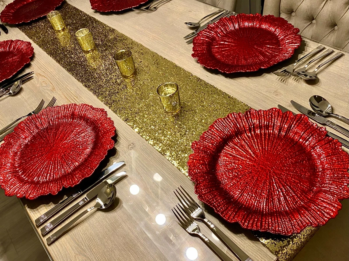 8x Christmas Snowflake Red Acrylic Charger Plates ELEVATE YOUR DINING