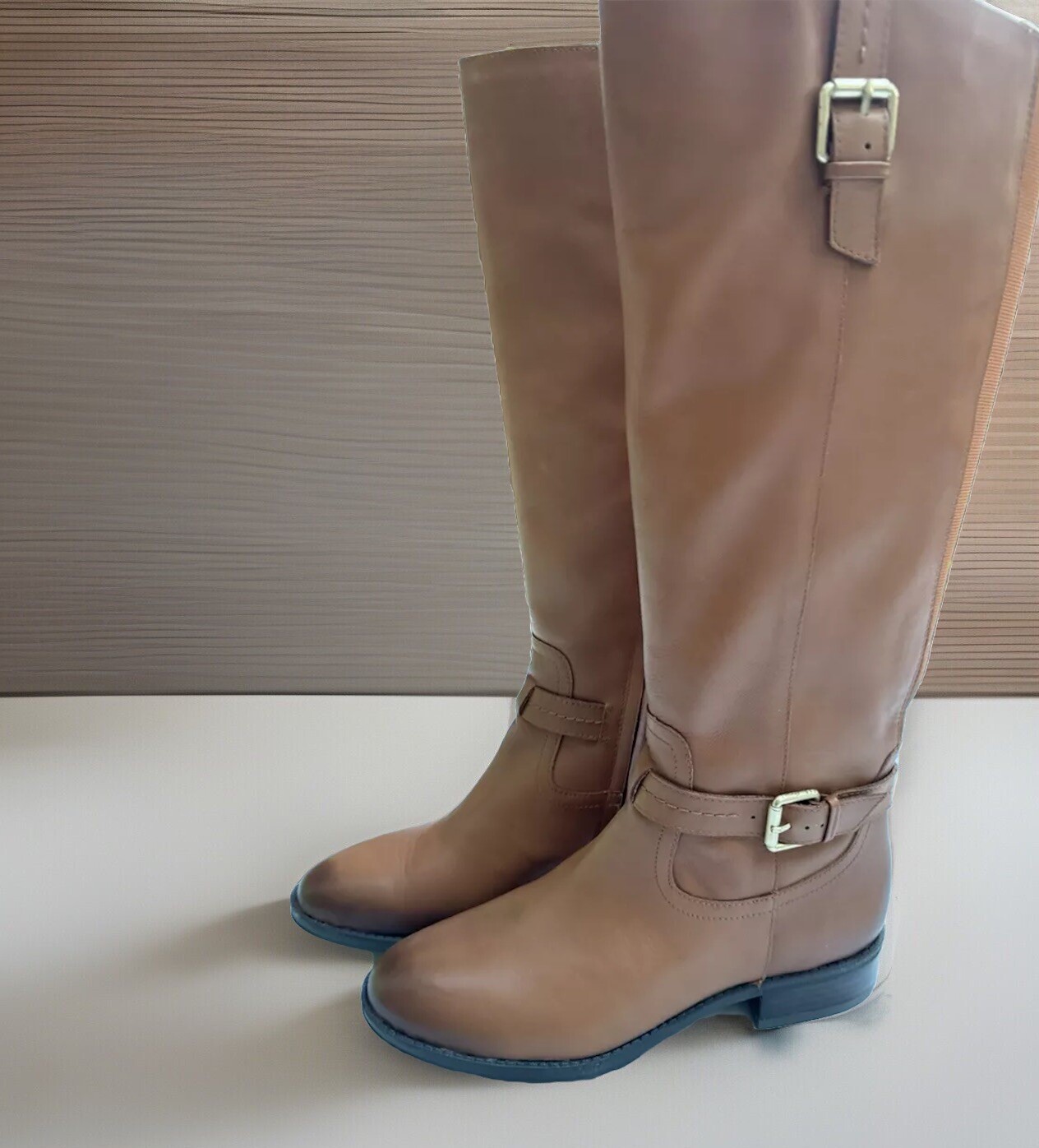 SAM EDELMAN Penny Whiskey Brown Leather Zip Riding Boots Womens Size 7 M