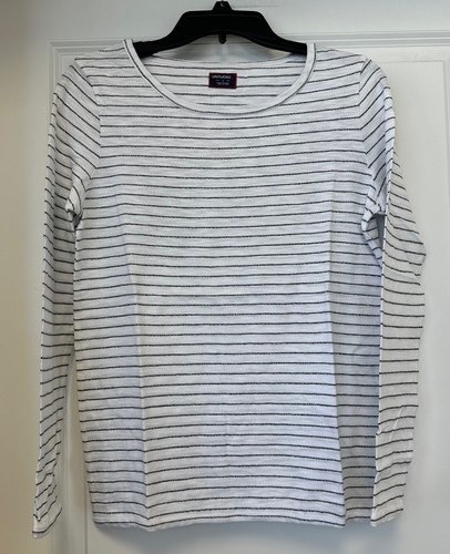Untuckit T Shirt Top Womens Small Striped Long Sleeve Black White 100% Cotton