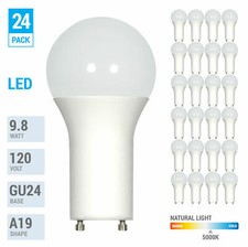  24 Pack 9.8W 60W Dimmable A19 LED 50K Natural Twist and Lock GU24 Base Bulb