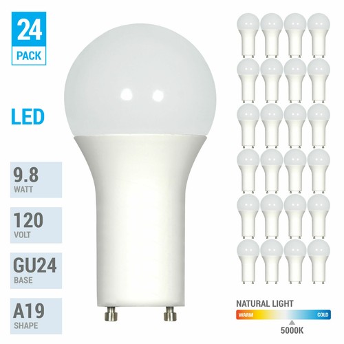 (24 Pack) 9.8W =60W Dimmable A19 LED 50K Natural Twist and Lock GU24 Base Bulb - 第 1/3 張圖片