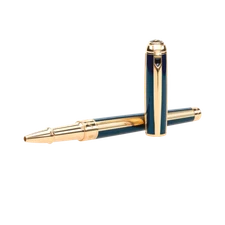 S.T. Dupont Line D Medium Gold & Blue Rollerball Pen, 412111M, New In Box