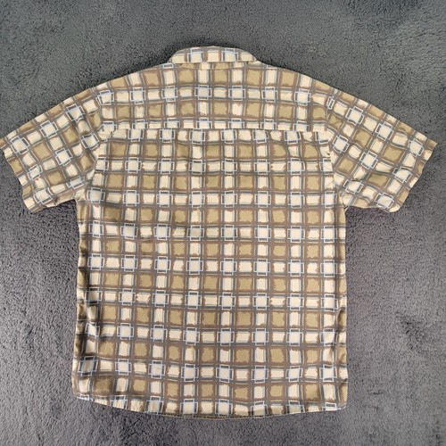 Oakley Shirt Mens XL Brown Beige Plaid Short Sleeve Button Up Color Block Casual - Picture 11 of 13