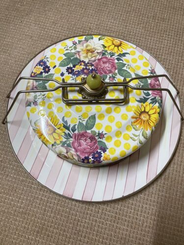 MACKENZIE-CHILDS Vtg Stripe PEDESTAL CAKE STAND/COVER/CARRIER - Picture 2 of 10