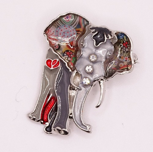 BONSNY Grey Elephant Floral Art Brooch Pin Brand New FREE P&P - Picture 2 of 6