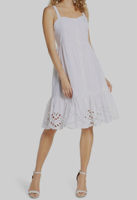 New $128 French Connection Women's White Sleeveless Broderie Sundress Size 4