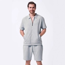 Mens Tracksuit 2-Piece Set Short Sleeve T Shirt Shorts Sweatsuit Outfit Set
