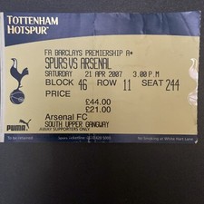 Tottenham Hotspur v Arsenal(Premiership 2006/07) 21/4/2007 Match Ticket