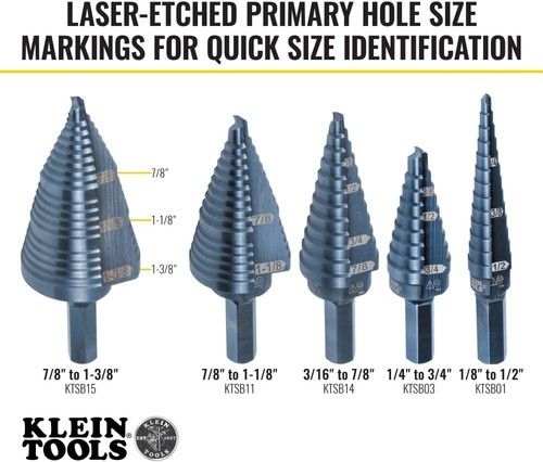 Klein Tools KTSB15 Punta per trapano a 3 passi doppia scanalatura #15 (7/8", 1-1/8", 1-3/8") - Foto 3 di 4
