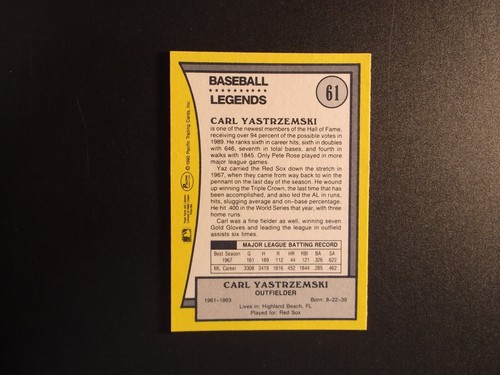 1990 Baseball Legends Carl Yastrzemski Card # 61 - Picture 2 of 2