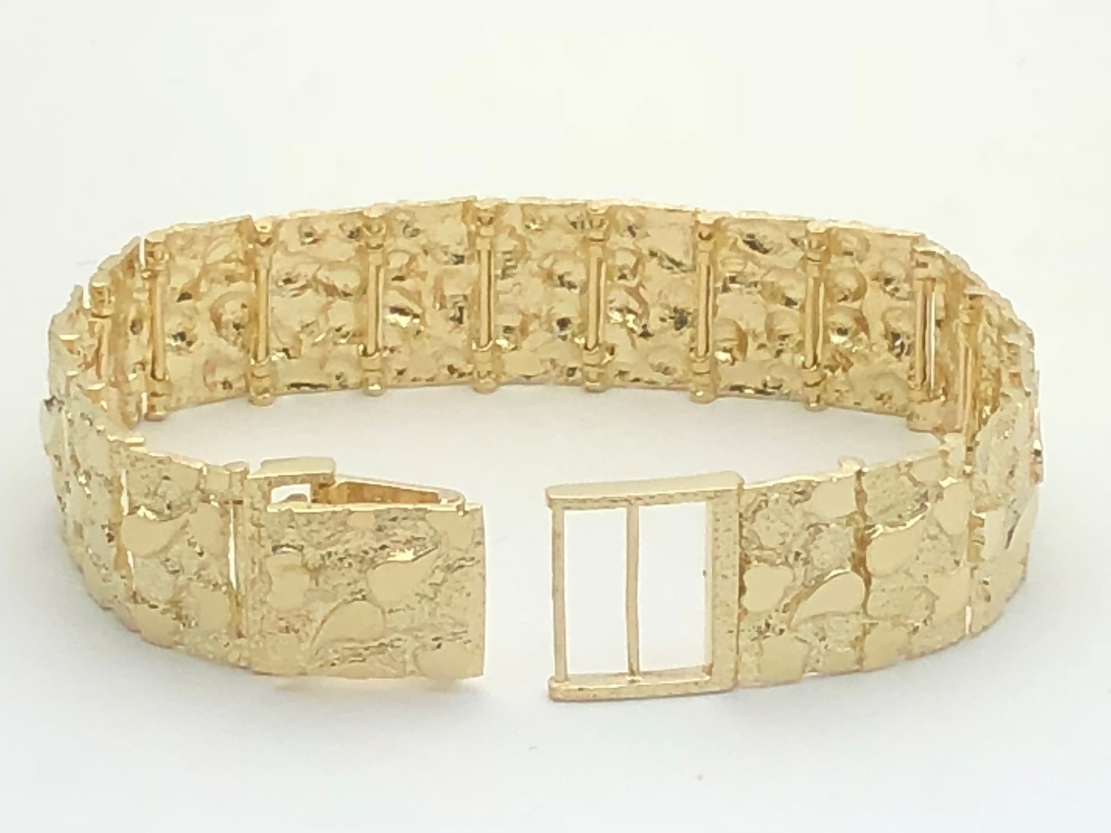 Men's Solid 10k Yellow Gold Nugget Bracelet Adjustable 8" 18.5mm 43.8