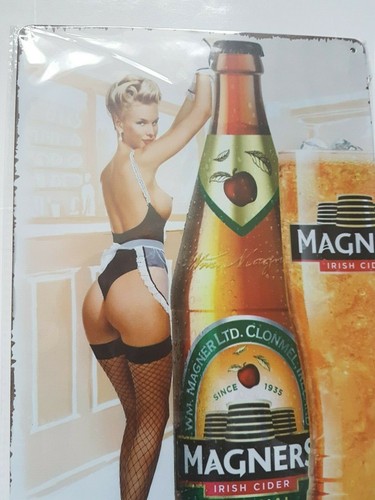 Magners Girl With Bottle Metal Sign Plaque Man Cave Beer Retro Pub Bar FREE P&P - Picture 3 of 4