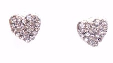 RHINESTONE CRYSTAL HEART EARRINGS SILVER OR GOLD TONE APPROX 1 INCH PIERCED