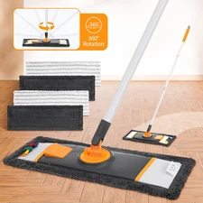 18'' Upgrade Style Large Flat Mop 360° Rotating Wringing Mop W/ 2PCS Rags USA