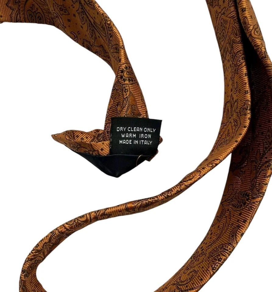 Corbata de seda LES COPAINS ITALIA naranja negro cachemir W:3,5" usada en excelente estado Foto 3 de 4