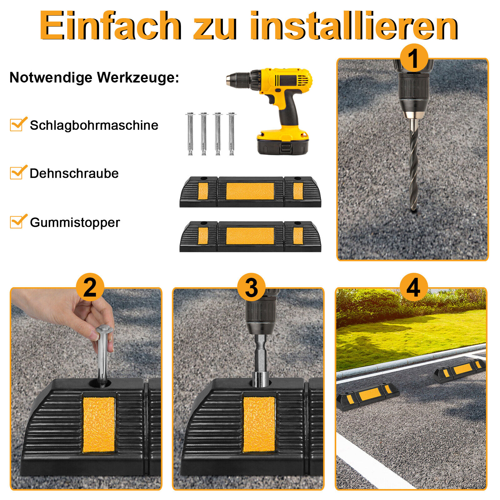 Garagenstopper mit Reflexionsstreifen aus extra reifenschonender  Gummimischung/Radstopper Auto Garage (2x Garagenstopper) : : Auto  & Motorrad