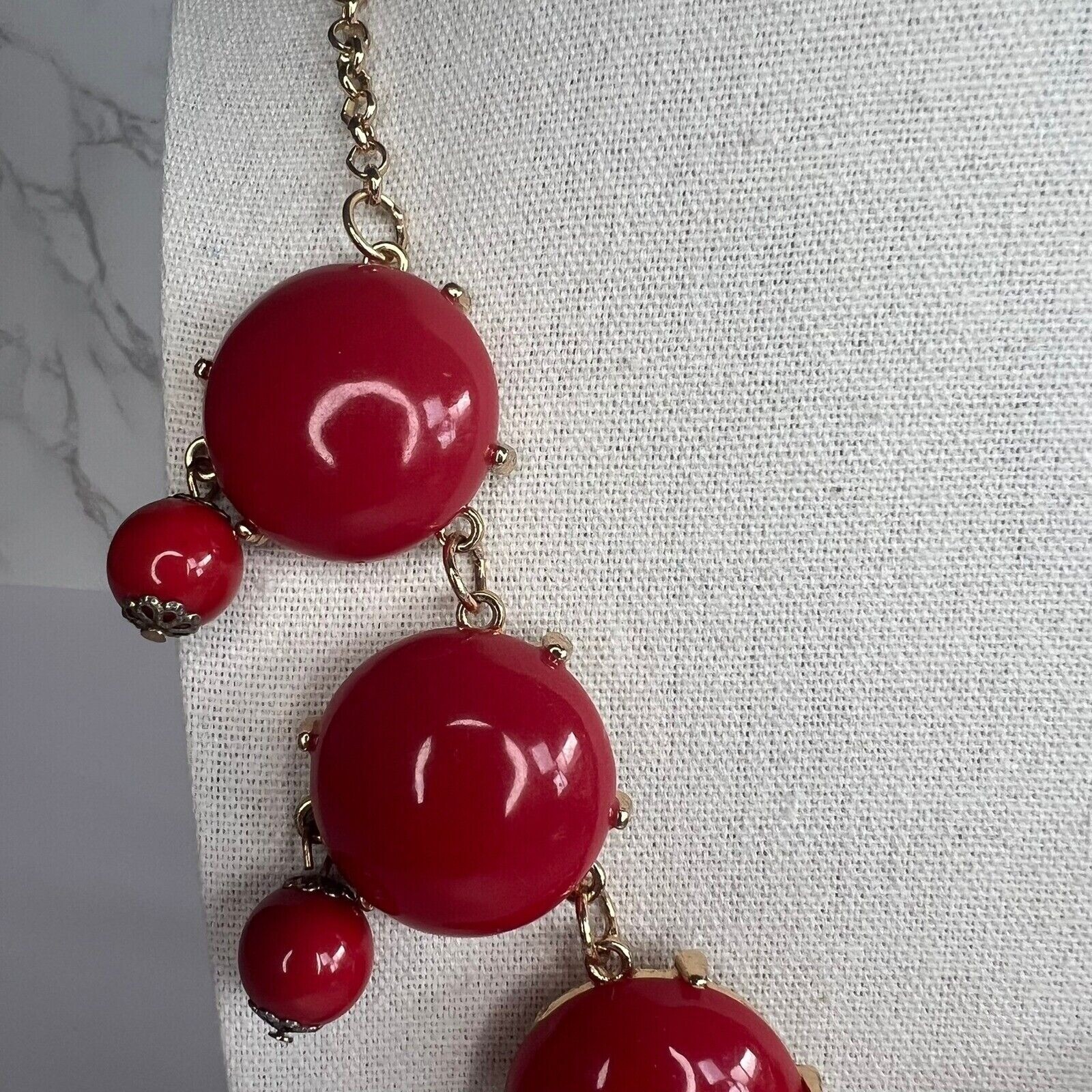 Red Chunky Statement Bubble Round Bib Boho Neckla… - image 2