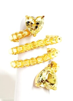 J.Crew Spiral Crystal Heart Statement Ring Size 8 Wild Dandelion Gold Plated NWT