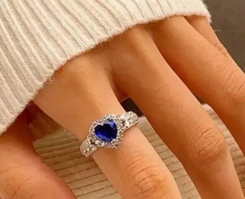 2CT Heart CutLab-created Sapphire Wedding Engagement Ring 14K White Gold Plated - Picture 5 of 10