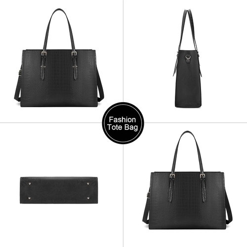 Laptop Bag for Women 15.6" Leather Tote, Waterproof Business Briefcase, Black - Picture 5 of 6