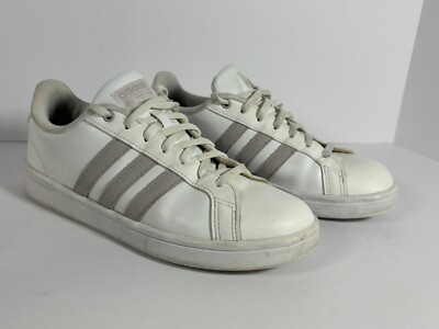 Adidas Cloudfoam Advantage Sneaker Leather White With Grey Stripes Size 9