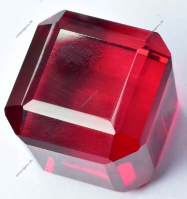 54 Extremely Rare Lab-Created Red Ruby Cube Cut Certified Loose Gemstone