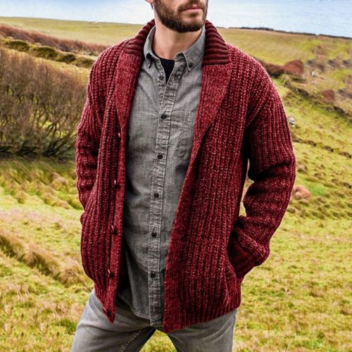 Cárdigan cálido de invierno para hombre Suéter Tejido con cable Botón Algodón Suéter Bolsillos Prendas para el torso - Imagen 3 de 12