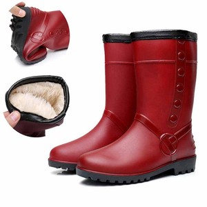 Winter-Women-039-s-Outdoor-Mid-Calf-Rubber-Rain-Boot-Fur-Lining-Waterproof-Shoe-New