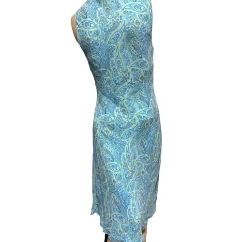 Ann Taylor Vintage Dress Size 10 Blue Green Paisley Silk Y2K Fairycore Mermaid - Picture 4 of 9