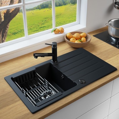 Rein Schwarz LINDBERGH® Granit Spüle "MEG44" Einbauspüle Küchenspüle Spülbecken - Picture 6 of 50
