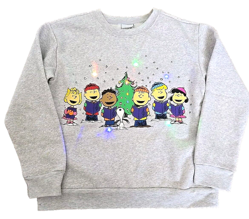 Charlie Brown Christmas Light Up Gray Fleece Graphic Sweatshirt Kids Size 12 euc