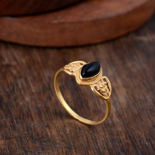 Black Onyx Ring Brass Women Ring Promise Engagement Ring Handmade Gift For Her - Picture 3 of 6