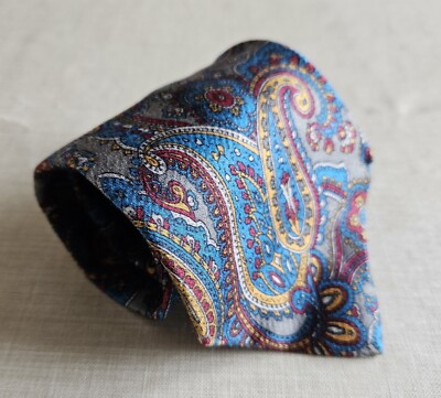 Vintage 80er Luca Franeini Krawattenhalter blau rot grau Paisleymuster Seidenkrawatte