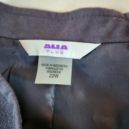Alia Plus Womens Full Zip Lined Jacket Sz 22 Purple Faux Suede Padded Shoulders - Picture 19 of 20