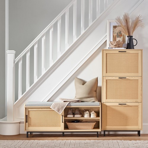 SoBuy Schuhbank mit Sitzfläche Sitzbank mit Stauraum Dielenbank Natur FSR154-N - Bild 3 von 8