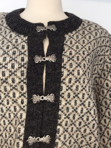 1980er VINTAGE klassische LL BEAN Norweger Strickjacke Pullover Zinn Spangen S/M - Bild 5 von 6
