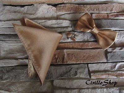 PAPILLON FAZZOLETTO GEMELLI ORO DORATO CRAVATTINO POCHETTE RASO SETA