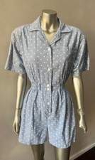 Chambray Polka Dot Vintage 90s Retro Jumper Jumpsuit Romper Party Shorts S