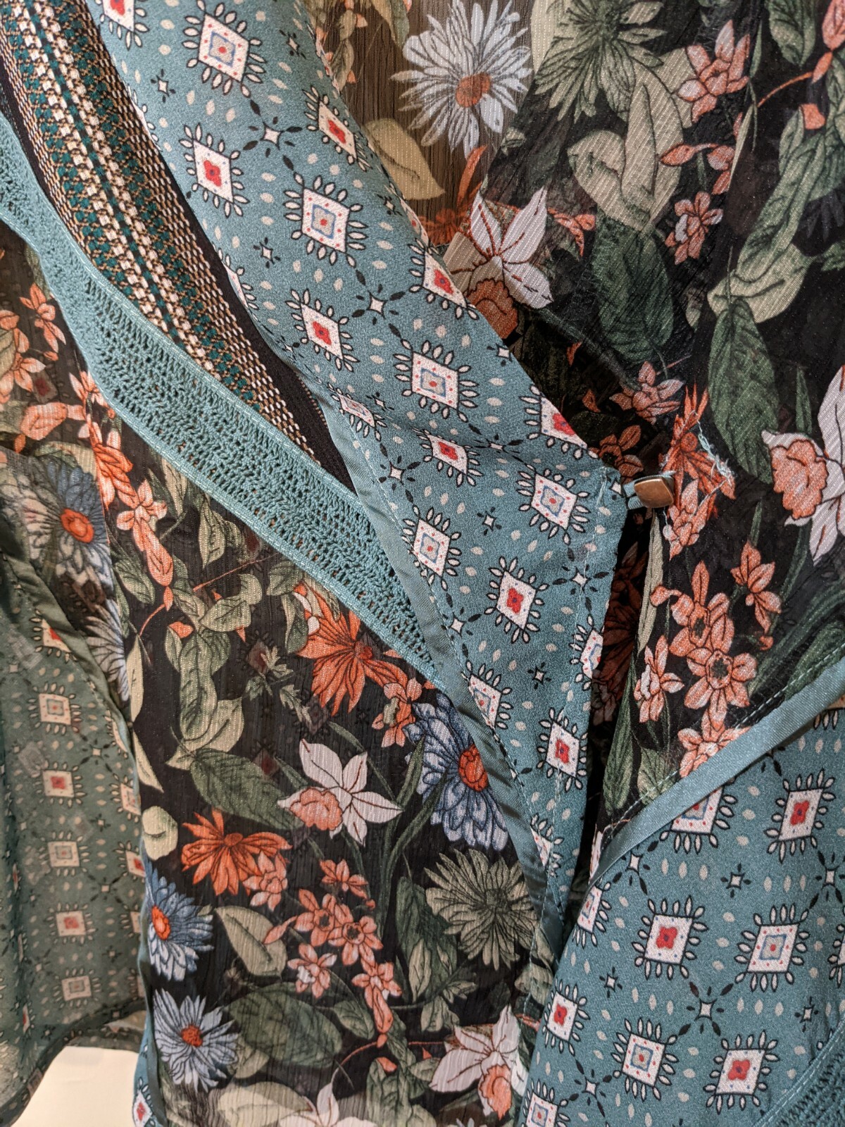 Anthropologie Tiny Teal Floral Patchwork Sheer Top - image 7