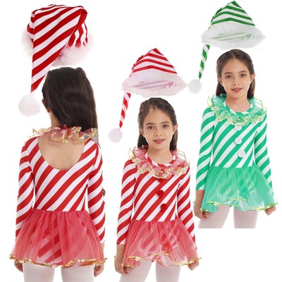 Kids Girls Dress Ballet Outfits 2 Pieces Set Holiday Tutu Leotard Performance